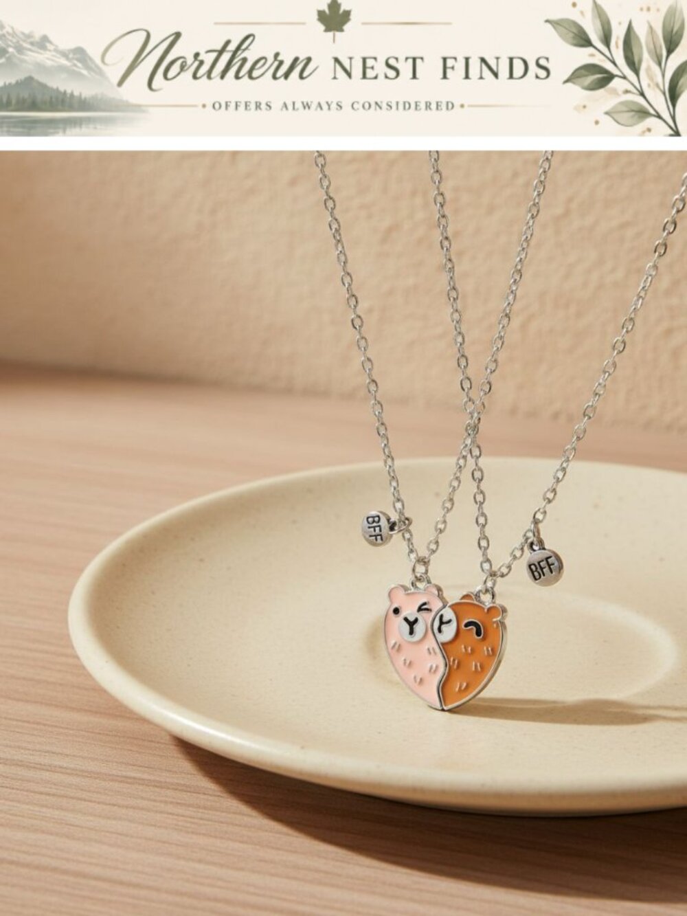 Capybara Friendship Necklace Set 2pc Zinc Alloy Magnetic Clasp Pendant